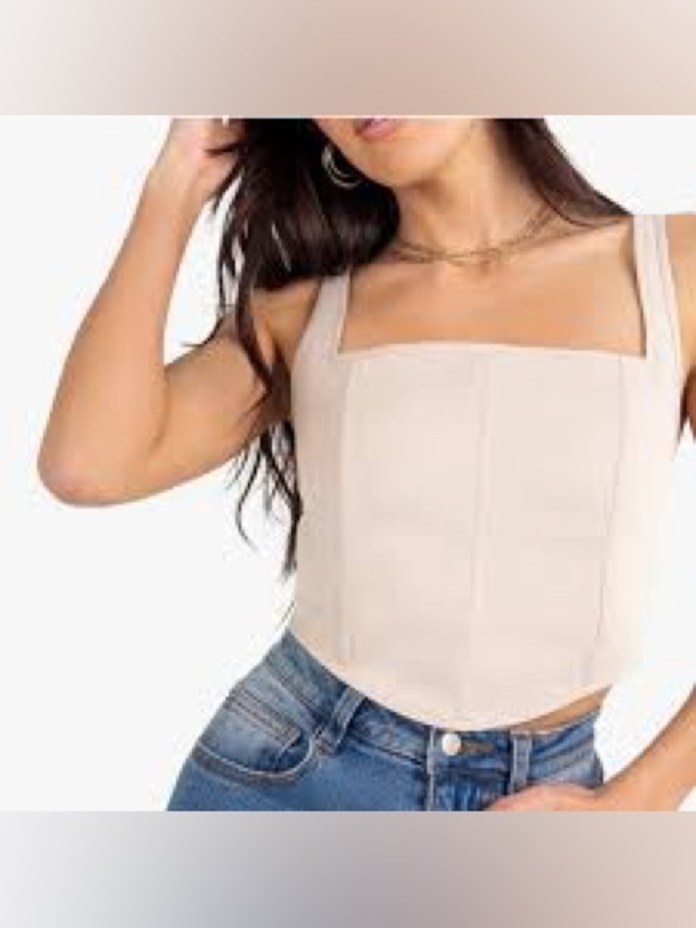 Kittenish Bridget Corset Crop Top Tan Beige Square Neck Bustier Size L